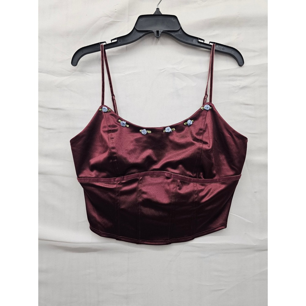 Wild Fable Womens Floral Rosette Satin Corset Cami Burgundy Polyester Size M